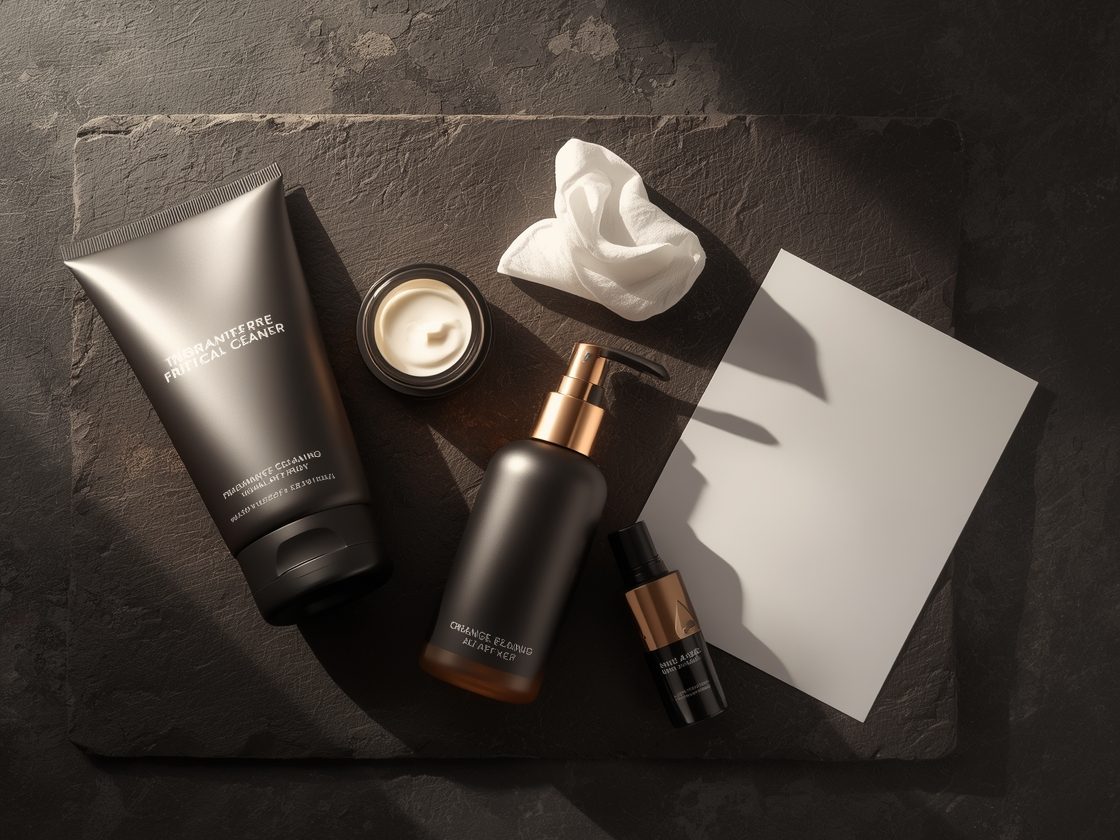 The aftercare kit — cleanser, balm, cap and printed protocol